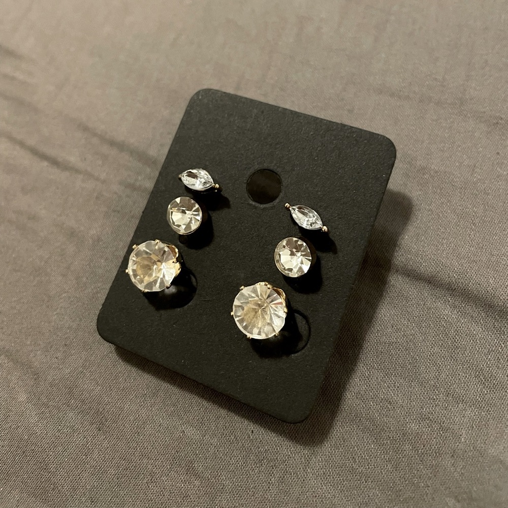 3-pairs sparkle studs earrings set